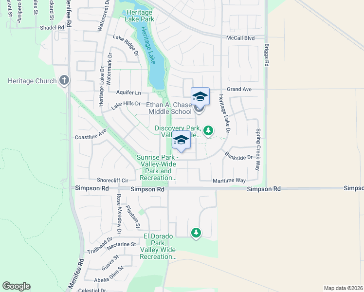 map of restaurants, bars, coffee shops, grocery stores, and more near 29577 Longshore Drive in Menifee