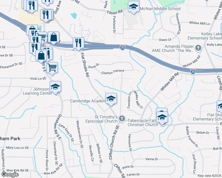 map of restaurants, bars, coffee shops, grocery stores, and more near 2750 Heritage Manor Walk in Decatur