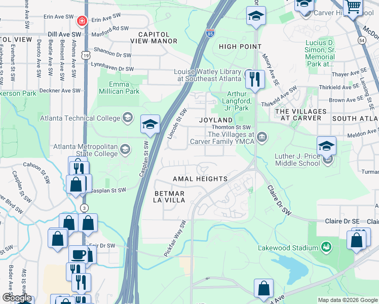 map of restaurants, bars, coffee shops, grocery stores, and more near 318 Taft Street Southwest in Atlanta