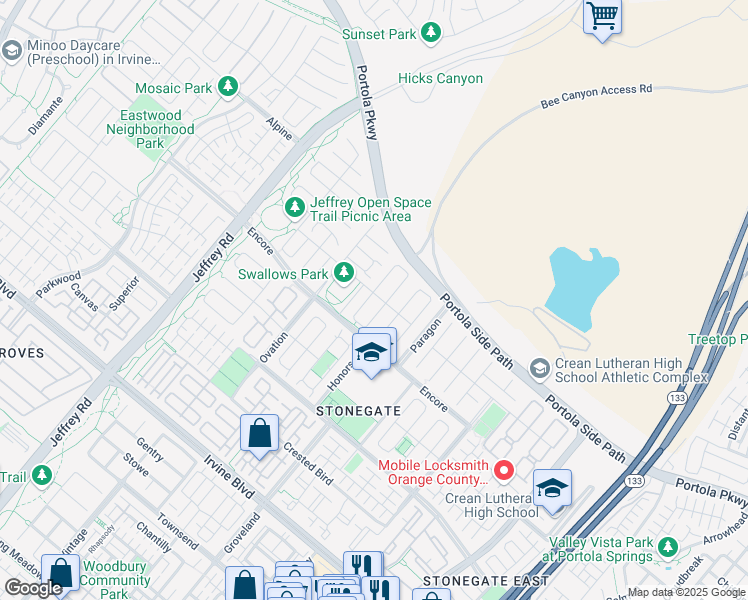 map of restaurants, bars, coffee shops, grocery stores, and more near 68 Rossmore in Irvine