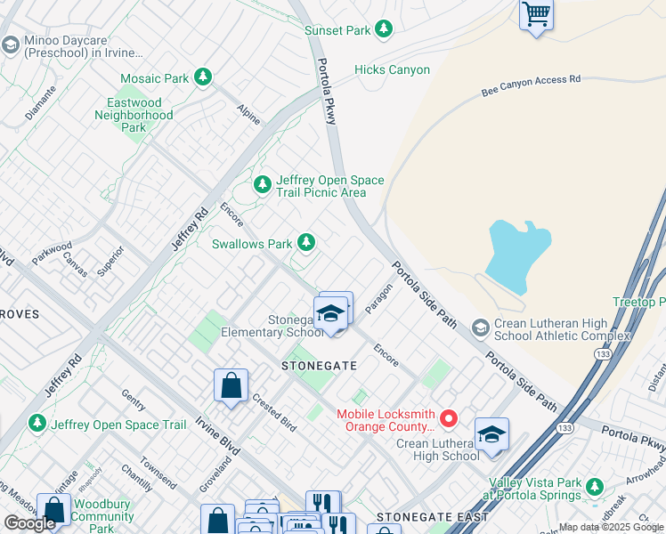 map of restaurants, bars, coffee shops, grocery stores, and more near 68 Rossmore in Irvine