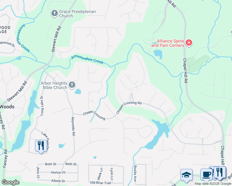 map of restaurants, bars, coffee shops, grocery stores, and more near 3539 Fairgreen Court in Douglasville