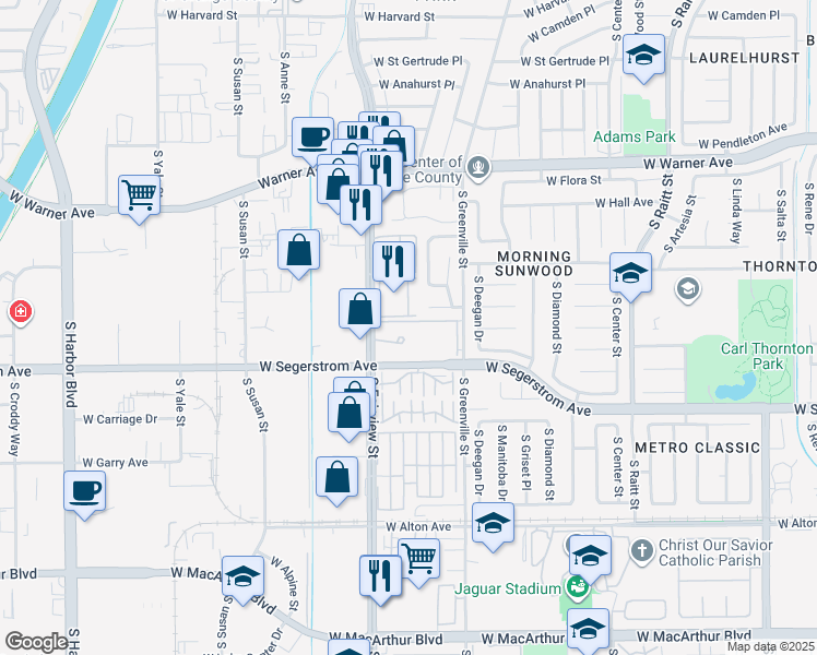 map of restaurants, bars, coffee shops, grocery stores, and more near 2813 South Fairview Street in Santa Ana
