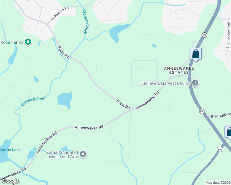 map of restaurants, bars, coffee shops, grocery stores, and more near 3520 Pope Road in Douglasville