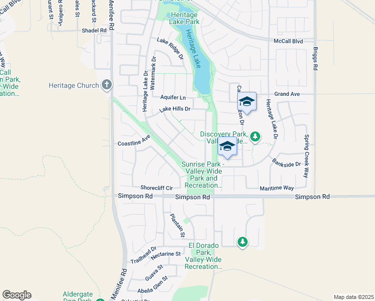 map of restaurants, bars, coffee shops, grocery stores, and more near 28288 Little Lake Court in Menifee