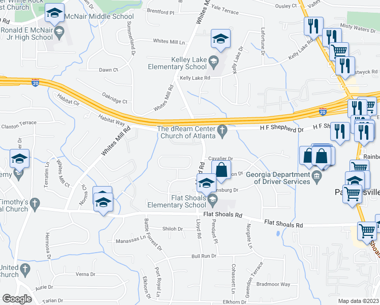 map of restaurants, bars, coffee shops, grocery stores, and more near 2378 Deep Shoals Circle in Decatur