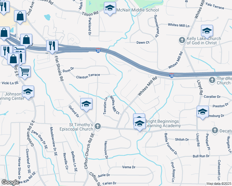 map of restaurants, bars, coffee shops, grocery stores, and more near 2655 Brandenberry Drive in Decatur