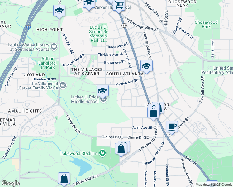 map of restaurants, bars, coffee shops, grocery stores, and more near 83 Bowen Avenue Southeast in Atlanta