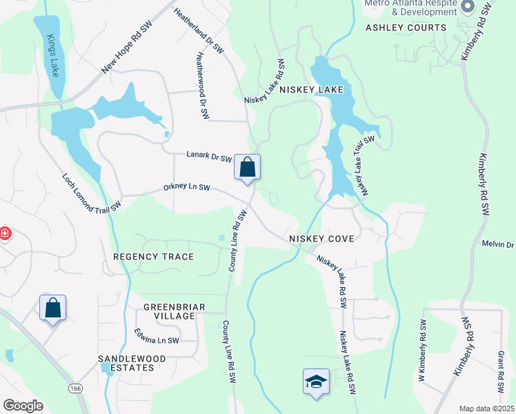 map of restaurants, bars, coffee shops, grocery stores, and more near 1610 Niskey Lake Road Southwest in Atlanta