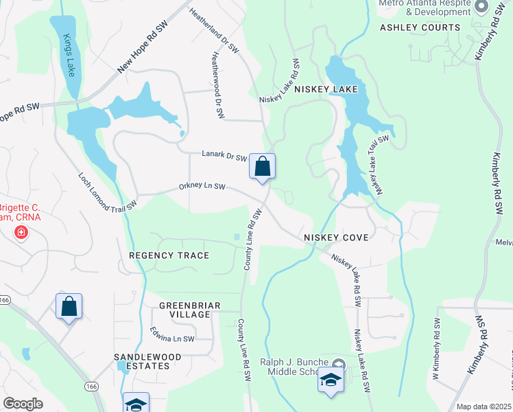 map of restaurants, bars, coffee shops, grocery stores, and more near 1640 County Line Road Southwest in Atlanta