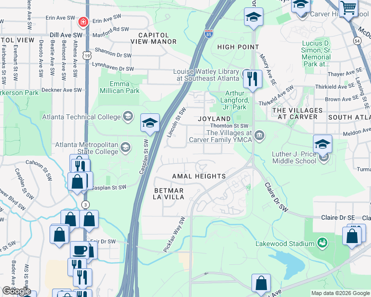 map of restaurants, bars, coffee shops, grocery stores, and more near 318 Taft Street Southwest in Atlanta