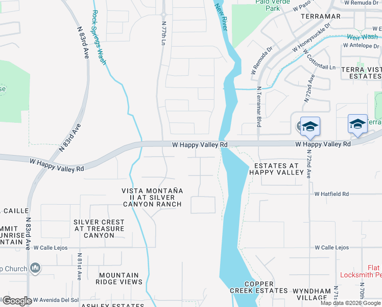 map of restaurants, bars, coffee shops, grocery stores, and more near 7638 West Artemisa Avenue in Peoria
