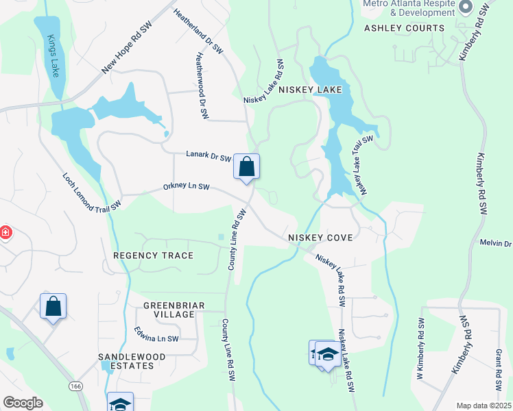 map of restaurants, bars, coffee shops, grocery stores, and more near 1610 Niskey Lake Road Southwest in Atlanta