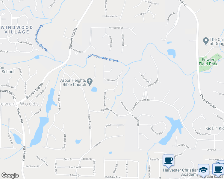 map of restaurants, bars, coffee shops, grocery stores, and more near 3503 Pine Grove Drive in Douglasville