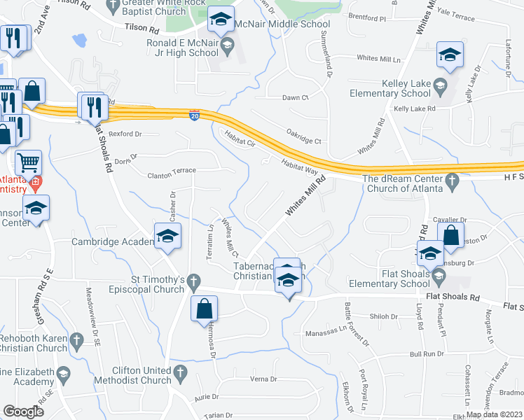 map of restaurants, bars, coffee shops, grocery stores, and more near 2338 Brandenberry Court in Decatur