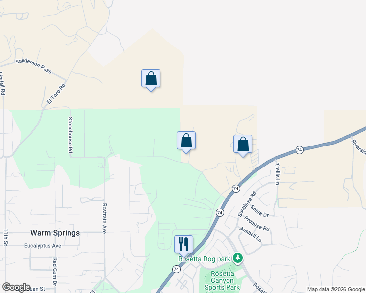 map of restaurants, bars, coffee shops, grocery stores, and more near 28205 El Toro Road in Lake Elsinore