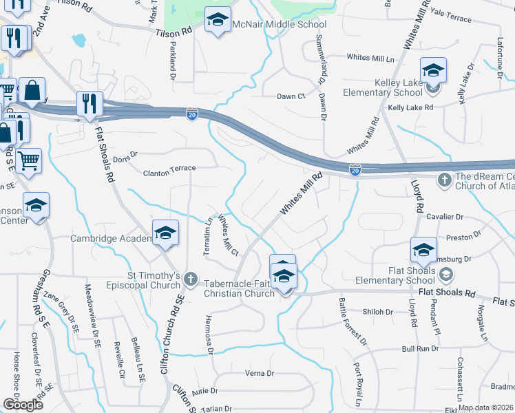 map of restaurants, bars, coffee shops, grocery stores, and more near 2681 Brandenberry Drive in Decatur