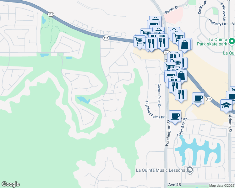 map of restaurants, bars, coffee shops, grocery stores, and more near 46642 Arapahoe Drive in Indian Wells