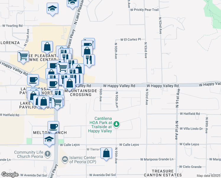 map of restaurants, bars, coffee shops, grocery stores, and more near 9528 West Weeping Willow Road in Peoria