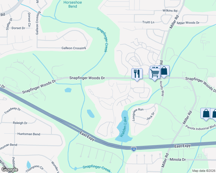 map of restaurants, bars, coffee shops, grocery stores, and more near 26 Quail Run in Decatur