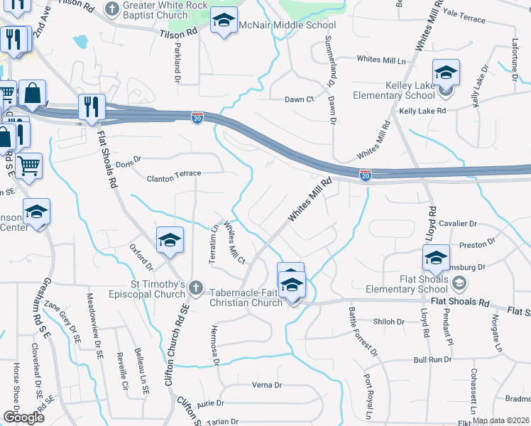 map of restaurants, bars, coffee shops, grocery stores, and more near 2338 Brandenberry Court in Decatur