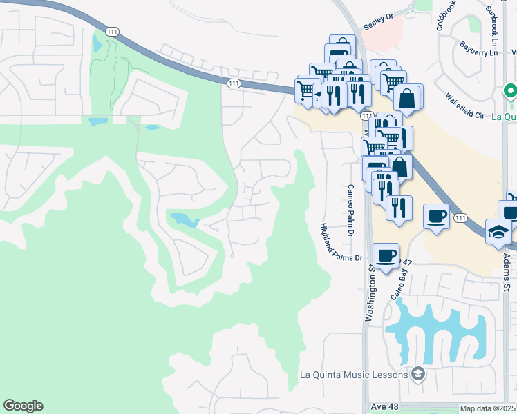 map of restaurants, bars, coffee shops, grocery stores, and more near 46642 Arapahoe Drive in Indian Wells