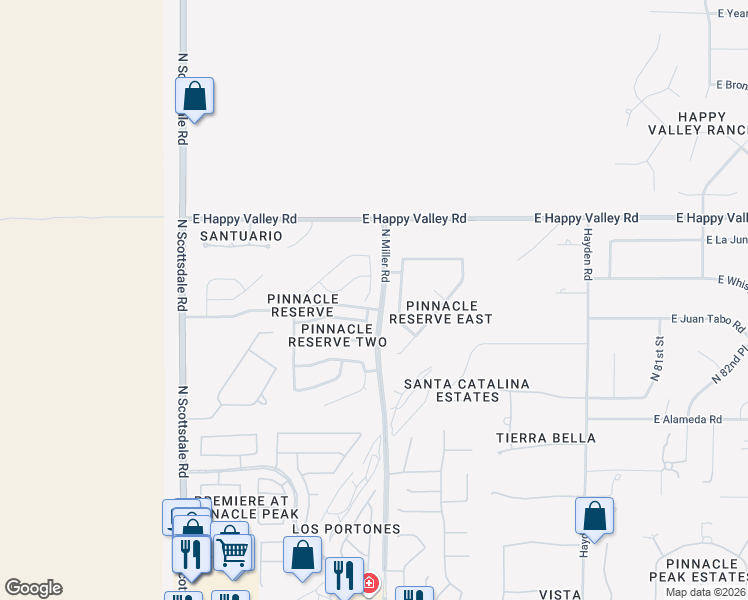 map of restaurants, bars, coffee shops, grocery stores, and more near 24634 North 76th Place in Scottsdale