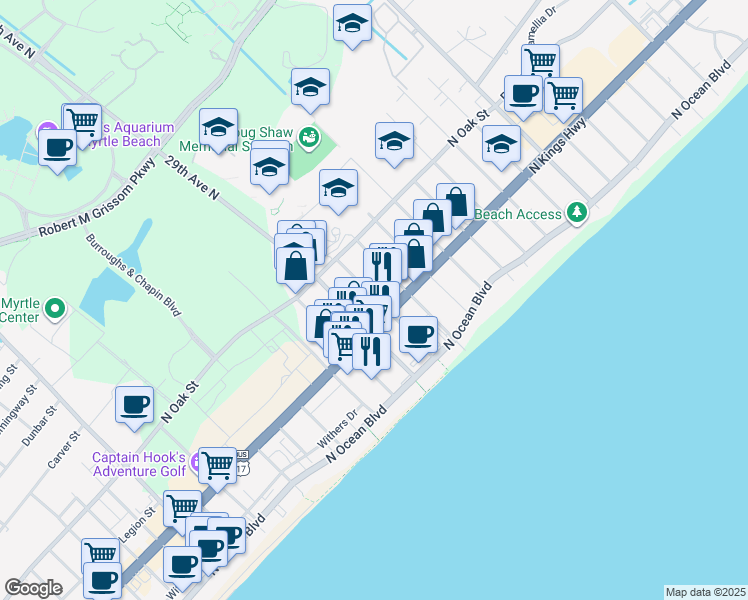 map of restaurants, bars, coffee shops, grocery stores, and more near in Myrtle Beach