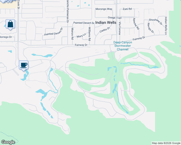 map of restaurants, bars, coffee shops, grocery stores, and more near 75700 Beryl Lane in Indian Wells