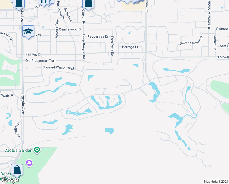map of restaurants, bars, coffee shops, grocery stores, and more near 74687 Arroyo Drive in Indian Wells