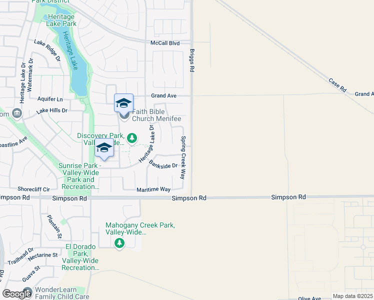 map of restaurants, bars, coffee shops, grocery stores, and more near 28264 Spring Creek Way in Menifee