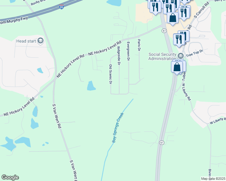 map of restaurants, bars, coffee shops, grocery stores, and more near 2231 Ridgeside Drive in Villa Rica