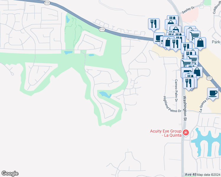 map of restaurants, bars, coffee shops, grocery stores, and more near 77785 Seminole Road in Indian Wells