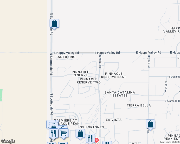 map of restaurants, bars, coffee shops, grocery stores, and more near 7532 East Desert Vista Road in Scottsdale