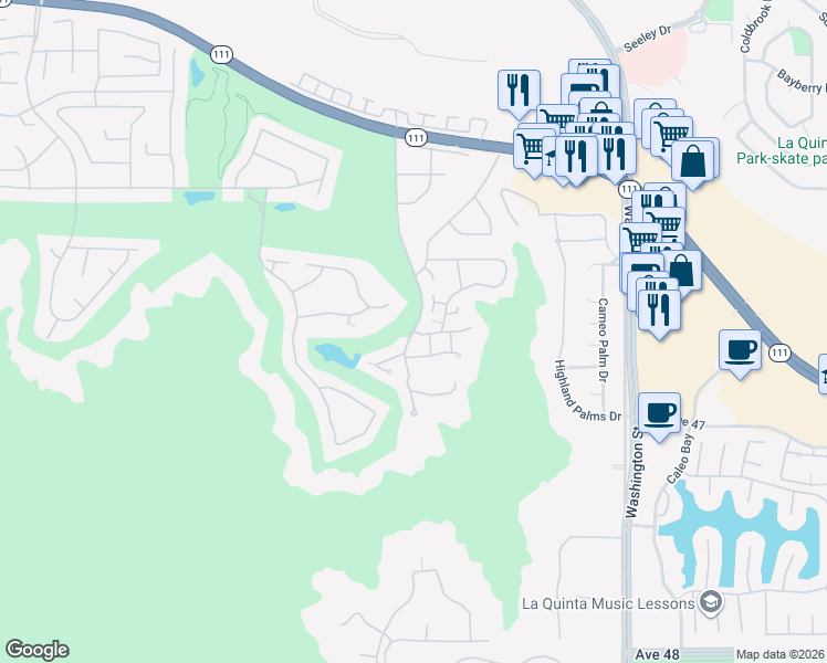 map of restaurants, bars, coffee shops, grocery stores, and more near 46526 Arapahoe in Indian Wells