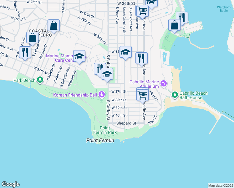 map of restaurants, bars, coffee shops, grocery stores, and more near 678 West 37th Street in Los Angeles