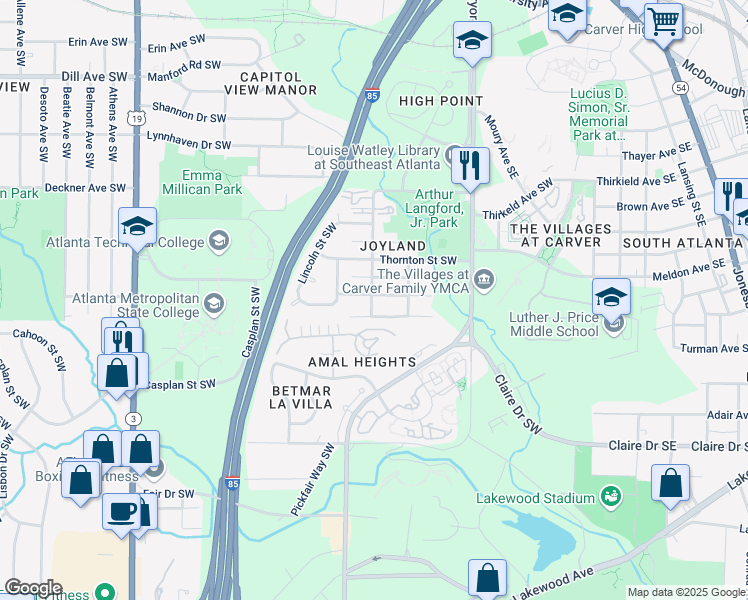 map of restaurants, bars, coffee shops, grocery stores, and more near 264 Taft Street Southwest in Atlanta