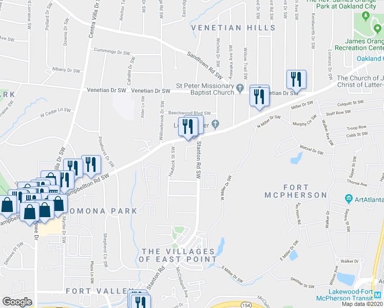 map of restaurants, bars, coffee shops, grocery stores, and more near in Atlanta