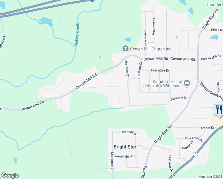 map of restaurants, bars, coffee shops, grocery stores, and more near 6669 Birch Road in Winston