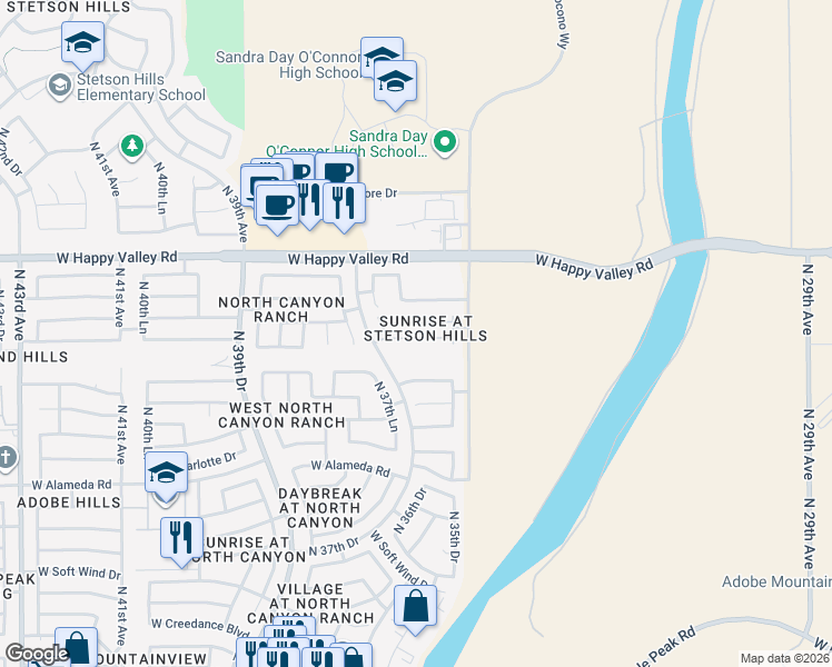 map of restaurants, bars, coffee shops, grocery stores, and more near 3544 West Chama Drive in Glendale
