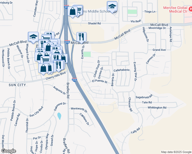 map of restaurants, bars, coffee shops, grocery stores, and more near 28268 Chula Vista Drive in Menifee