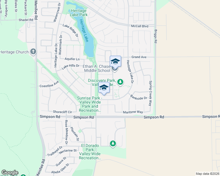 map of restaurants, bars, coffee shops, grocery stores, and more near 29622 Longshore Drive in Menifee