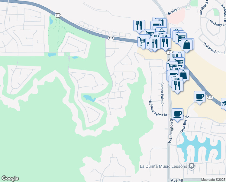 map of restaurants, bars, coffee shops, grocery stores, and more near 46596 Arapahoe Drive in Indian Wells