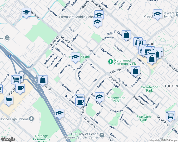 map of restaurants, bars, coffee shops, grocery stores, and more near 12 Wickland in Irvine