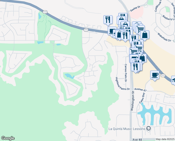 map of restaurants, bars, coffee shops, grocery stores, and more near 46596 Arapahoe Drive in Indian Wells