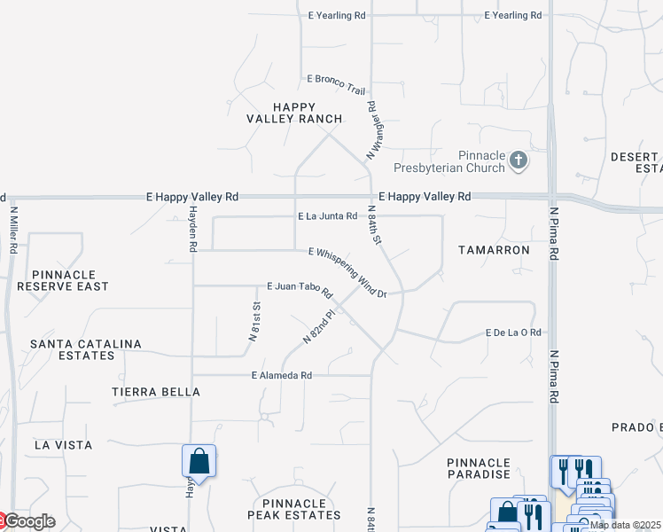 map of restaurants, bars, coffee shops, grocery stores, and more near 8222 East Whispering Wind Drive in Scottsdale