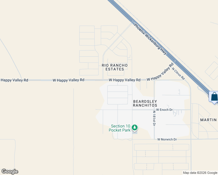 map of restaurants, bars, coffee shops, grocery stores, and more near 18491 West Buckskin Trail in Wittmann