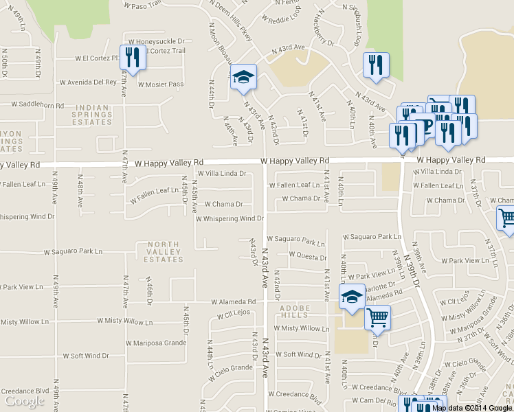 map of restaurants, bars, coffee shops, grocery stores, and more near 4329 West Fallen Leaf Lane in Glendale