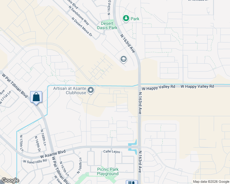 map of restaurants, bars, coffee shops, grocery stores, and more near 24998 163rd Avenue in Surprise