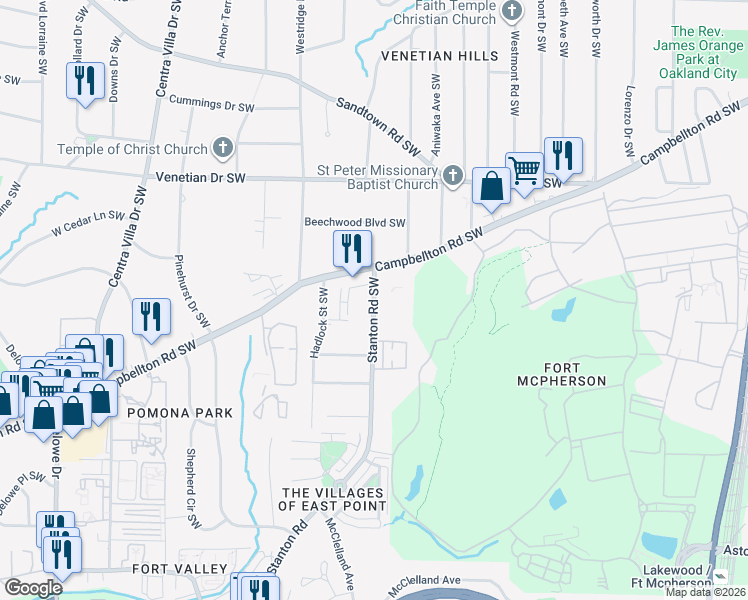 map of restaurants, bars, coffee shops, grocery stores, and more near in Atlanta